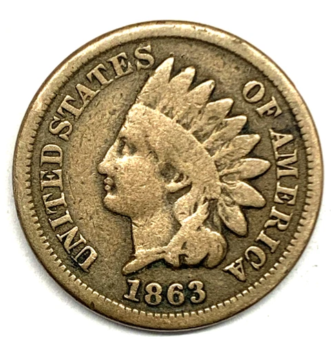 1863 Indian Head Penny Cent Very Good (VG) --