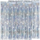  4 Pcs Silver Backdrop Curtain Party Streamers Foil Fringe Metallic