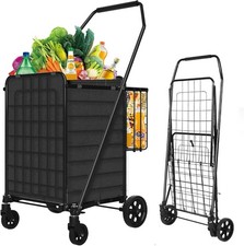 Heavy-Duty Folding Shopping Cart with Waterproof Liner & 360° Swivel Wheels ...