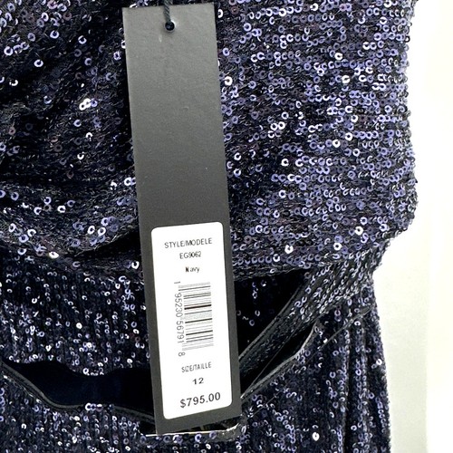 Badgley Mischka Women's Navy Strapless Sequined Gown with Bow Size 12 - Picture 11 of 12