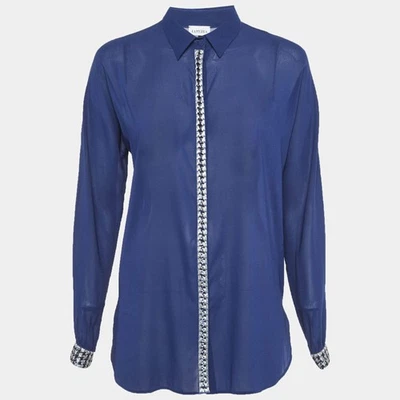 Chemise semi-transparente en soie bleue La Perla L - Photo 1/4