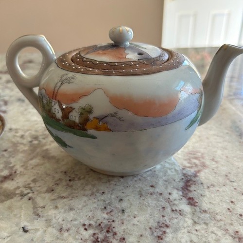 Nippon Hand Painted Scenic Tea Set Brown & Orange 14PC circa pre 1921 - Picture 12 of 13