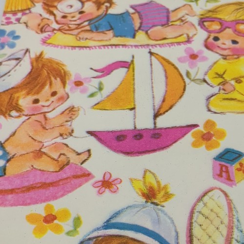 Vtg MCM Baby Girl Gift Wrap Rust Craft 1 New Sheet 20”x29” & Partial Sheet - Picture 4 of 6