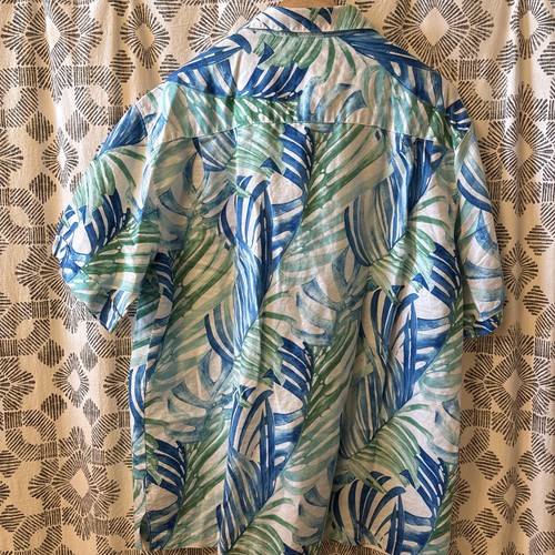 Cubavera Hawaiian Shirt Mens XLBlue Vibrant Tropical Leaves Linen Blend Vacation - Picture 4 of 6