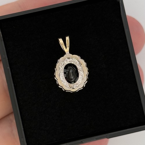 Cluster-Anhänger 9 kt Gelbgold Saphir & Diamant gepunzt - Bild 3 von 7