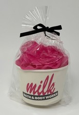 BATH  BODY WORKS MILK BAR PINK MESH SHOWER SPONGE LOOFAH POUF SILICONE STRAP