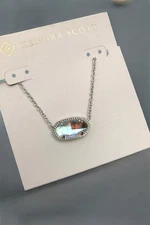 Kendra Scott Elisa Short Pendant in Silver Dichroic Glass New