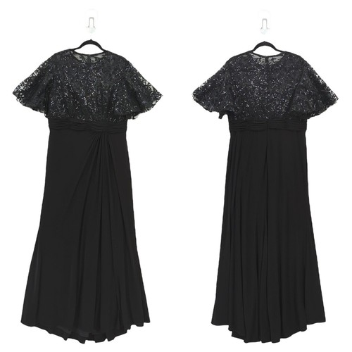 Vestido Mac Duggal Mujer 14 Adornado Manga Mariposa Negro Lentejuelas 68002 - Imagen 2 de 9