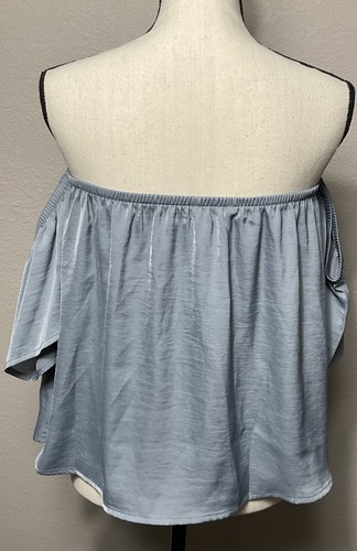 American Eagle Gray Satin Off The Shoulder Top Size Medium Loose Fit Elastic NEW - Picture 2 of 7