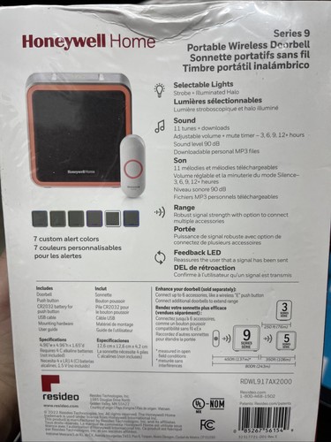 Honeywell Home Tragbare Funk Türklingel & Drucktaster Serie 9 RDWL917AX2000 - Bild 2 von 3