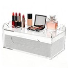 Compact Acrylic Tissue Box Holder with Storage Tray for Office or Home