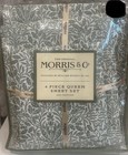 WILLIAM MORRIS & Co Green White Leaves Acorns QUEEN SHEET SET 4 PC NEW
