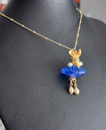 Ballerina Mouse In Blue Resin Crystal Skirt Pendant Charm 20" Chain Necklace - Picture 10 of 15