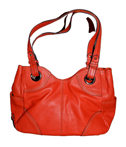 Tignanello Orange Purse Pebbled Leather Shoulder Metal Eyelet FAST SHIPPING