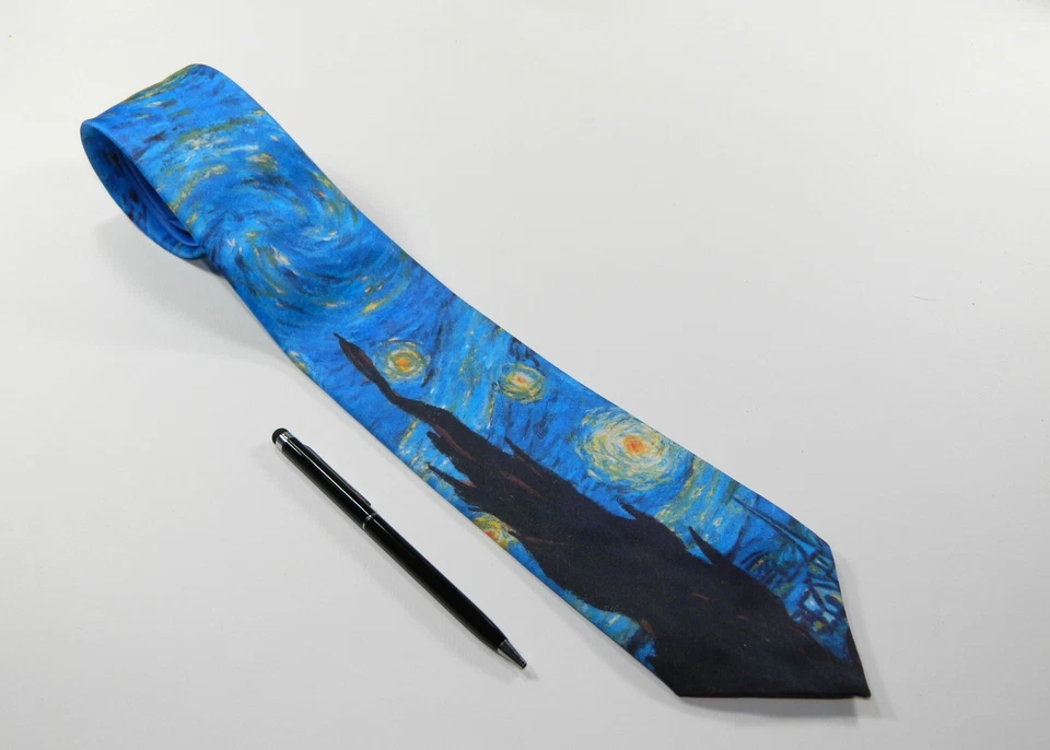 Gravata masculina VINTAGE Ralph Marlin VINCENT VAN GOGH NOITE ESTRELADA FEITA NOS EUA - Imagem 4 de 4