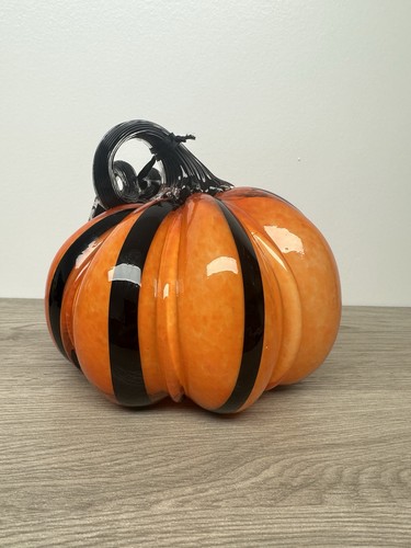TAHARI zucca vetro artistico soffiato a mano strisce arancioni designer autunno decorazione casa nuovo - Foto 2 di 9
