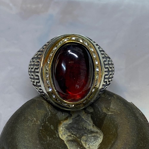 arabic 925 Sterling Silver red garnet ring Handmade Luxury Mens Ring All Size - Picture 7 of 9