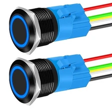 22mm Latching Push Button Switch 12V Waterproof Blue LED Metal Push Button Switc