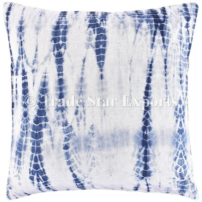 2 Pcs Indian Shibori Round Pillow Case 16/" Indigo Tie Dye Handmade Cushion Cover