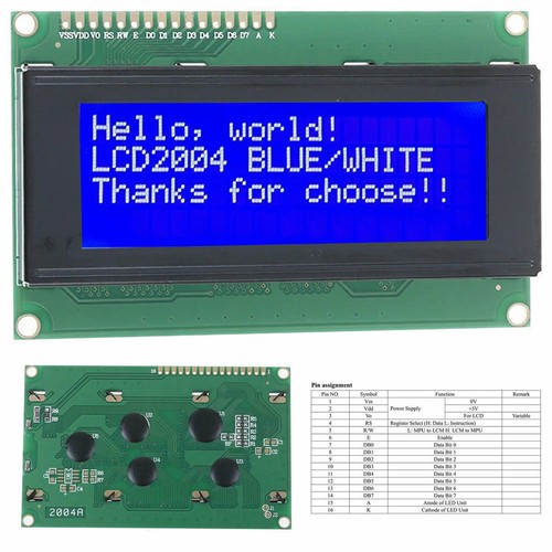 LCD 2004 Blue 20x4 LCD2004 Character Module Display Screen For Arduino SPI - Afbeelding 1 van 9