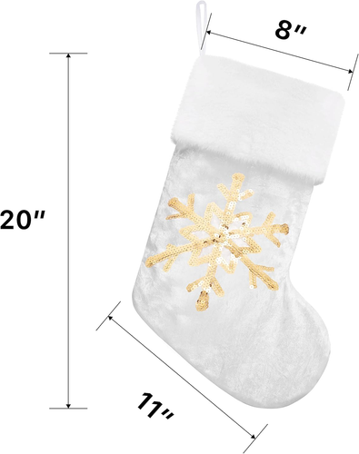Christmas Stockings 8 Pack for Family 20" Gold Sequins White Velvet with Soft Fa - Picture 5 of 6