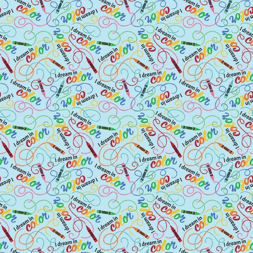 BTHY Dream In Color Crayon Rainbow White or Blue Cotton Fabric By The Half Yard - Picture 3 of 3