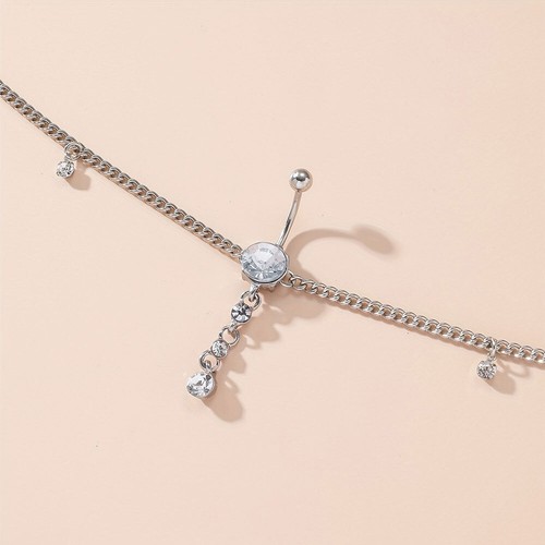 1x Women Sexy Rhinestone Dangle Belly Button Ring with Waist Chain Crystal Drop - Picture 12 of 12