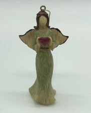 Resin Angel Ornament Red Heart with Hanger 4”