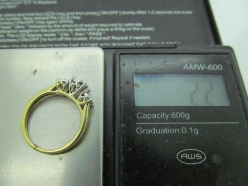 14K YELLOW GOLD WHITE GOLD ACCENT 3 STONE DIAMOND ILLUSION CLUSTER RING size 5 - Picture 18 of 18
