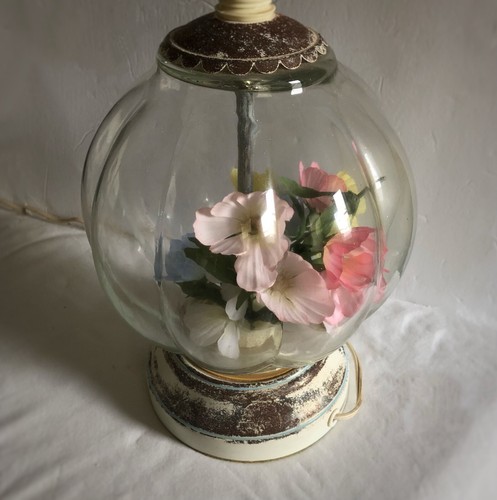 Vintage Tischlampe Klarglasfuß mit Blumen Mid Century Landhaus/Shabby Kern - Bild 5 von 6