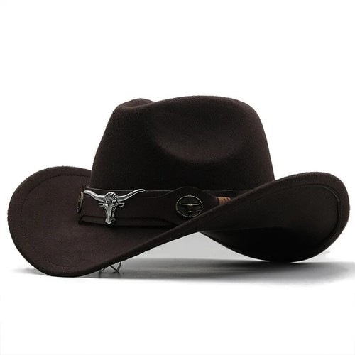 Western Cowboy Hat 3 Sizes Black Woolen Jazz Top Hat Men Ethnic Style Cow - Picture 9 of 17