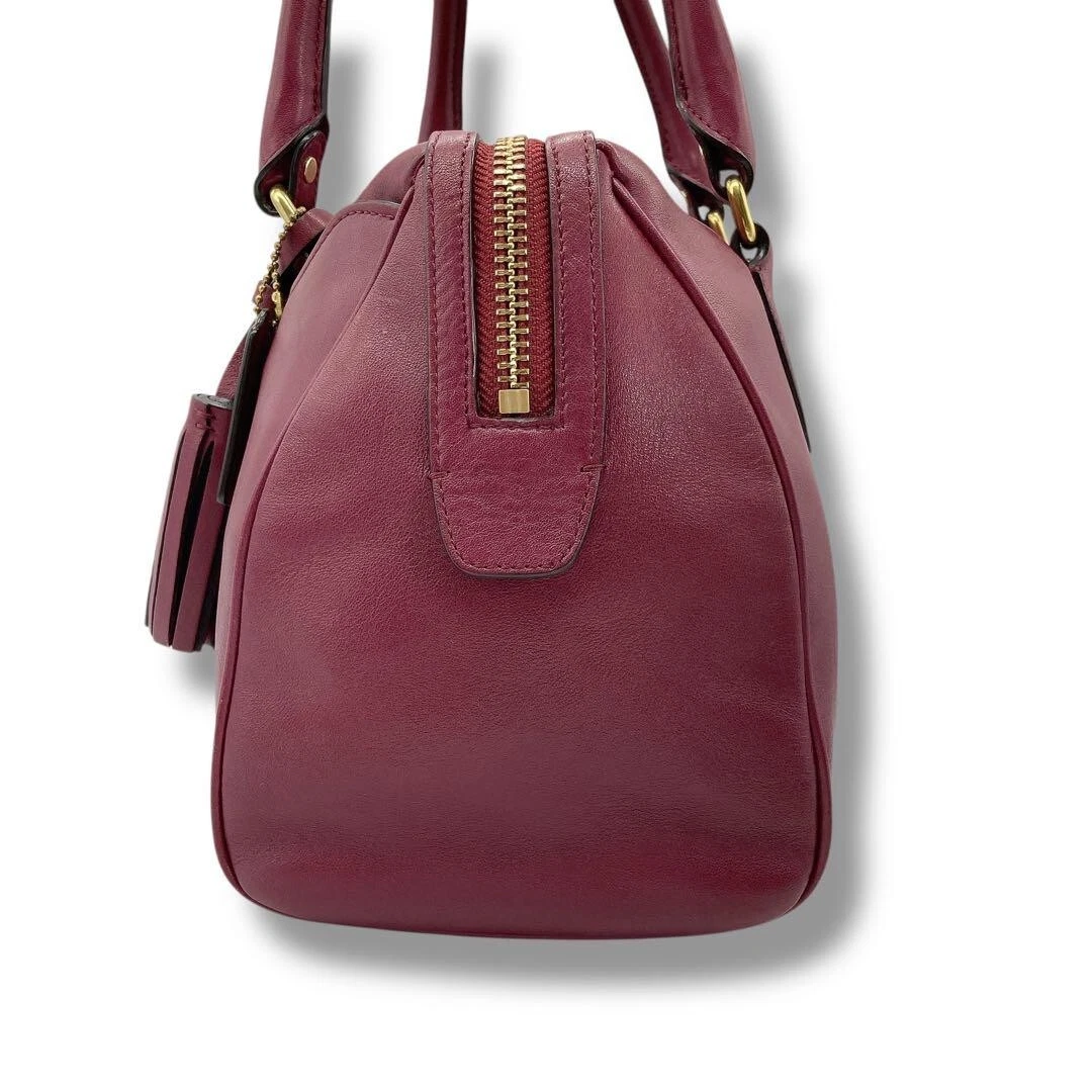 Coach Borsa a mano in pelle rossa vino tracolla mini borsa Boston con ciondolo