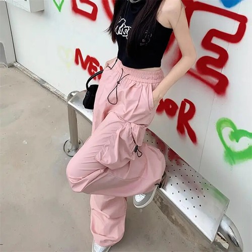 Parachute schwarze Hose Damen Hippie Streetwear Oversize Taschen Cargohose - Bild 6 von 28