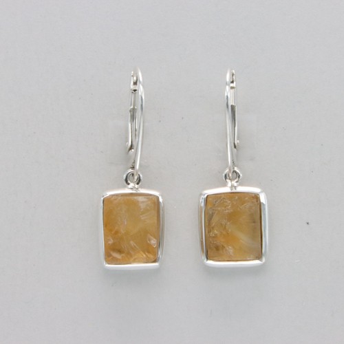 Pendientes ásperos citrino amarillo cuadrado corte natural/crudo PLATA ESTERLINA 925 #66e - Imagen 4 de 9