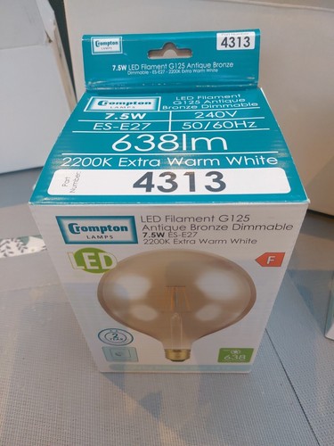 Qty 2 LED Filament Lamp G125 Dimmable 7.5W ES 4313 Antique Bronze - Picture 2 of 7