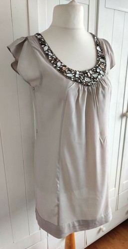 Dorothy Perkins Silver Embellished Tie Back Dress Size 10 - Picture 3 of 5