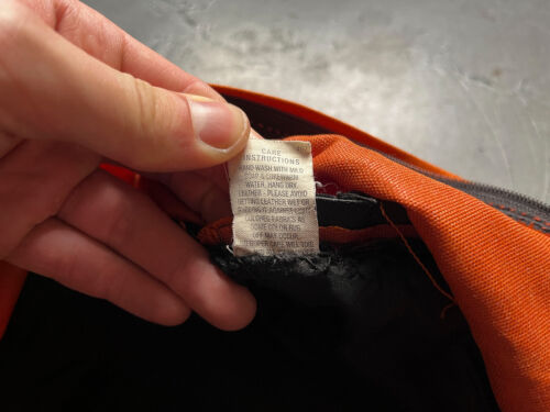 90s Vintage Eastpak Double Pocket Leather Bottom Orange Backpack Made In USA - Picture 8 of 12