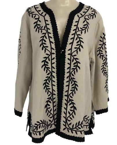 Linea Louis Dell'Olio Jacket Womens Large L Tan Cream Black 3/4 Sleeve Linen NWT - Picture 10 of 12