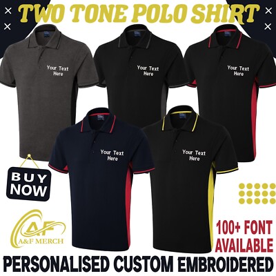  Personalisiertes maßgeschneidertes besticktes zweifarbiges Unisex-Poloshirt kurzärmelig UC117