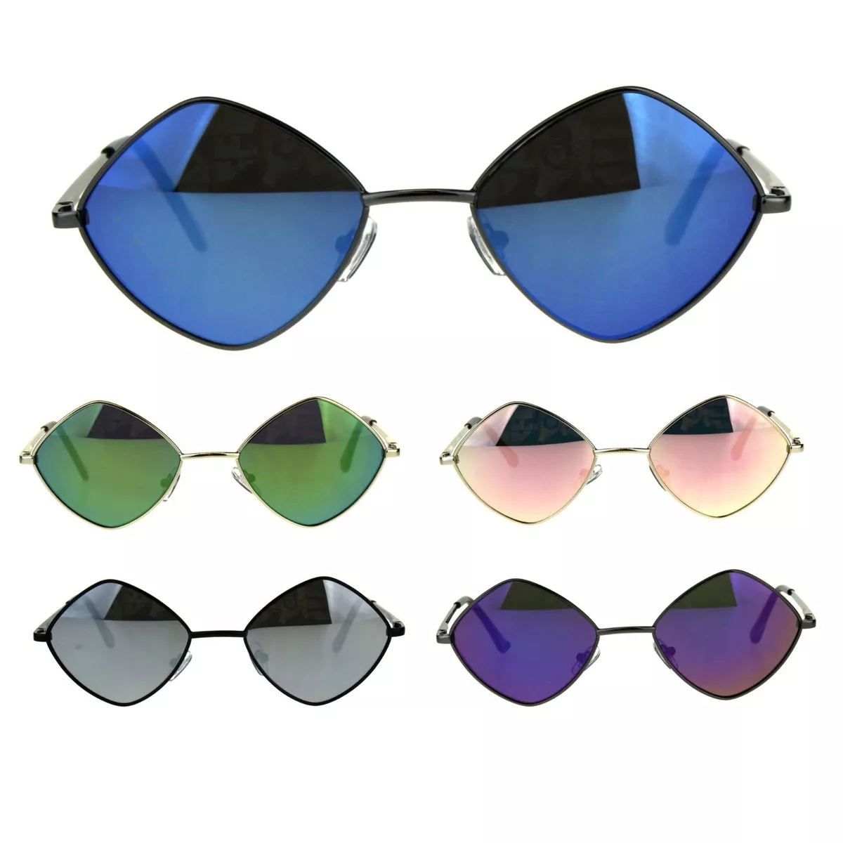 Mens Pimp Hippie Diamond Color Mirror Square Metal Rim Sunglasses