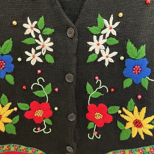 Vintage Victoria Jones Beaded Christmas Sweater Vest Sz M Women's Embroidery - Picture 4 of 7