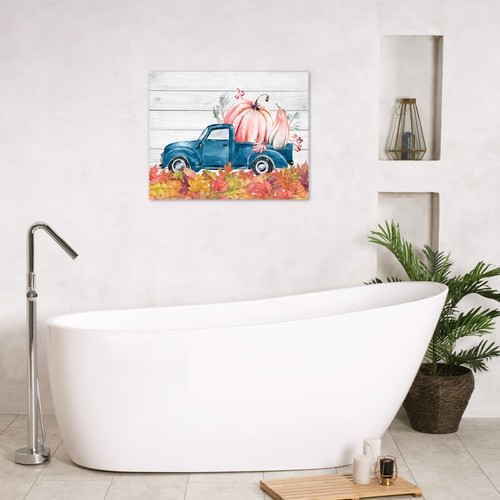 Retro Truck Pink Pumpkin Fall Leaves Canvas Wall Art for Bathroom Living Room - Bild 13 von 22