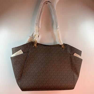 Michael Kors Jet Set Travel Logo Brown Large Shoulder Tote