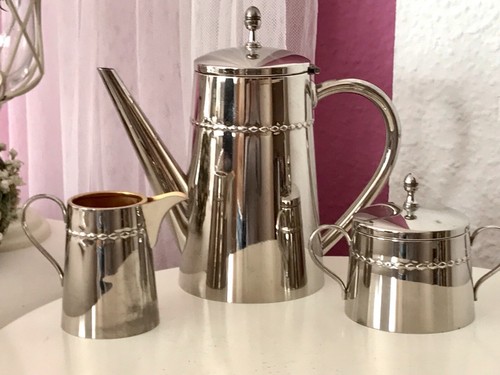Antico nucleo caffè Art Déco zuccheriera caraffa panna cromata? 3 pz - Foto 18 di 22