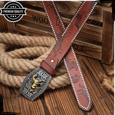 Horse Belt Mens Leather Retro Buckle Luxury High Quality Strap Waist Light Brown