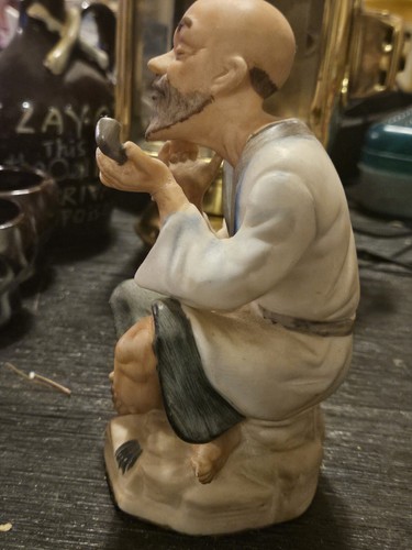 Vintage Ceramic Old Bald Man With Pipe 6 Inches Tall - Picture 2 of 4