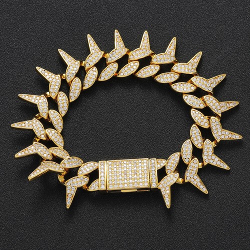 Spikes Kubanische Gliederkette Iced Flooded CZ Hip Hop Armband Halskette A9409 - Bild 26 von 30