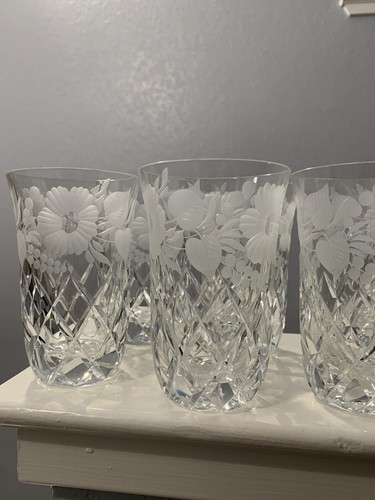 Stunning Cut Crystal Frosted Etching Tumblers 6 oz Capacity. Amazing Set of 6 - Picture 4 of 14