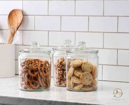 Set of 3 Clear Glass Canisters with Airtight Lids - Perfect for Pantry Storage - Picture 4 of 11