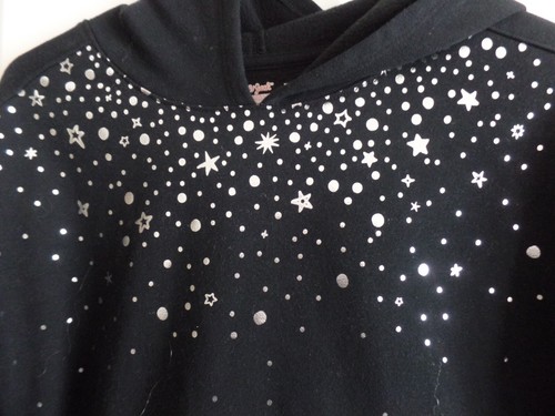 Girls, Cat & Jack Hoodie Sweatshirt, Black, Silver Stars/Plants, Size: XL 14, EC - Picture 3 of 10